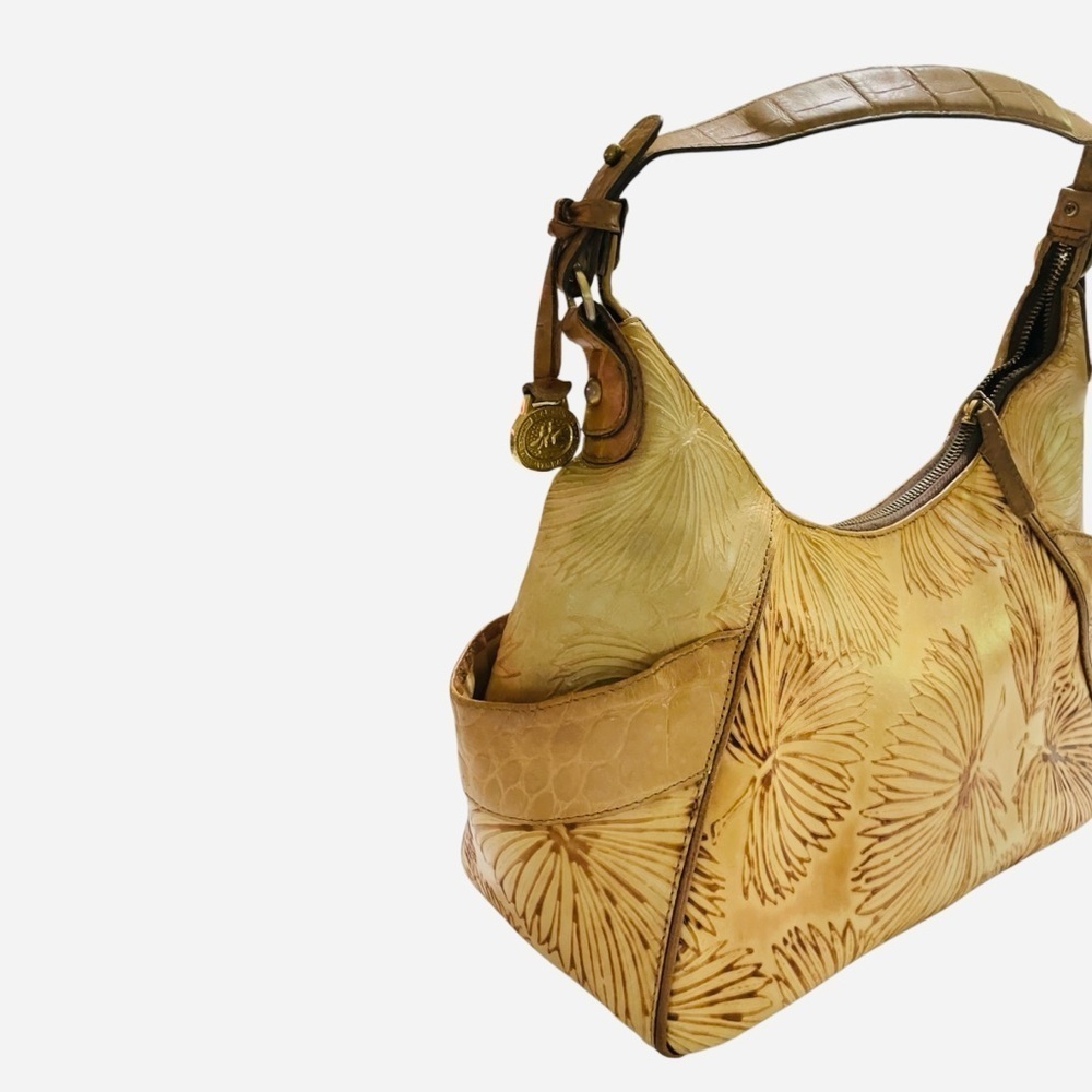 Brahmin Tan Tahiti Palm leaf and Crocodile embossed Shoulder Bag Rare Htf - Picture 4 of 14